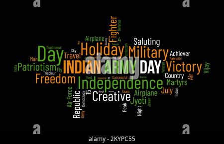 Indian Army Day word cloud background. Military awareness Vector illustration design concept. Stock Vector