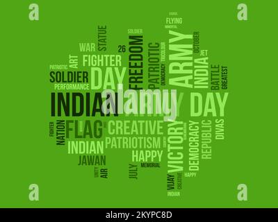 Indian Army Day word cloud background. Military awareness Vector illustration design concept. Stock Vector