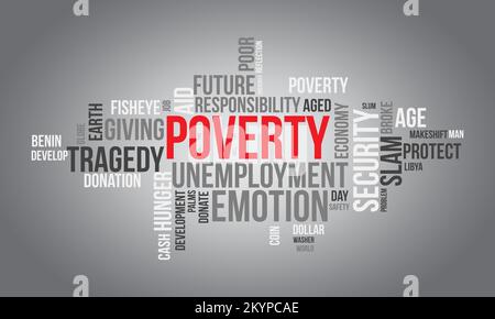 Poverty word cloud background. Educational awareness Vector illustration design concept. Stock Vector