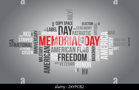 Memorial Day word cloud background. Historical awareness Vector illustration design concept. Stock Vector