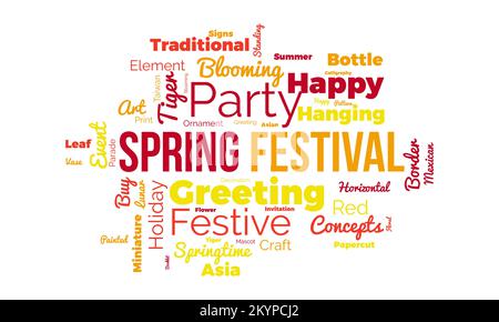 Spring Festival word cloud background. Cultural awareness Vector illustration design concept. Stock Vector