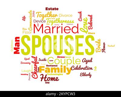 Spouses word cloud background. Relationship awareness Vector illustration design concept. Stock Vector