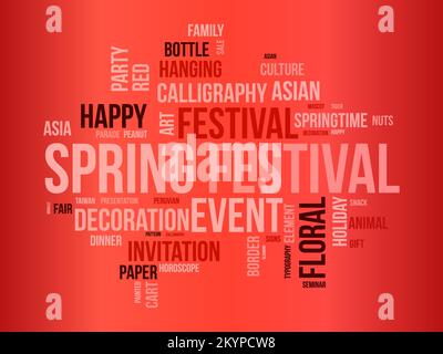 Spring Festival word cloud background. Cultural awareness Vector illustration design concept. Stock Vector