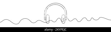 Headphones sign in continuous line drawing style. Line art of headphones. Vector illustration. Abstract background Stock Vector