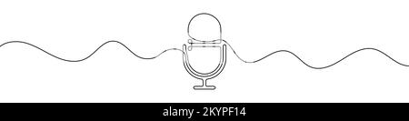 Microphone icon in continuous line drawing style. Line art of microphone symbol. Vector illustration. Abstract background Stock Vector
