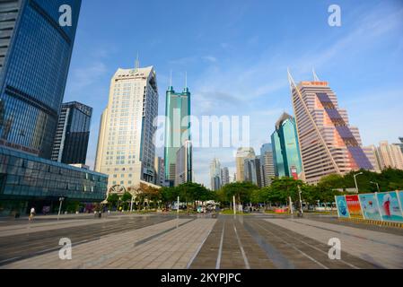 SHENZHEN, CHINA - MAY 28, 2014: ShenZhen downtown, Luohu district. Shenzhen is a major city in Guangdong Province, China. Stock Photo