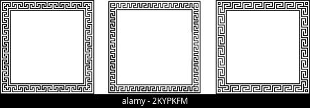 Greek ornament square frames set. Meander rectangle patterns collection. Ancient Greek fret borders. Geometric meandros motif. Vector Stock Vector