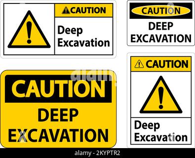 Deep Excavation Caution Sign On White Background Stock Vector