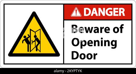 Danger Beware Opening Door Sign On White Background Stock Vector