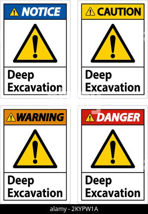 Deep Excavation Danger Sign On White Background Stock Vector
