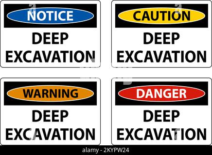 Deep Excavation Danger Sign On White Background Stock Vector