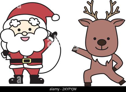Cute Santa Claus and reindeer characters. Illustration for christmas. Color illustrations with outlines. Stock Vector