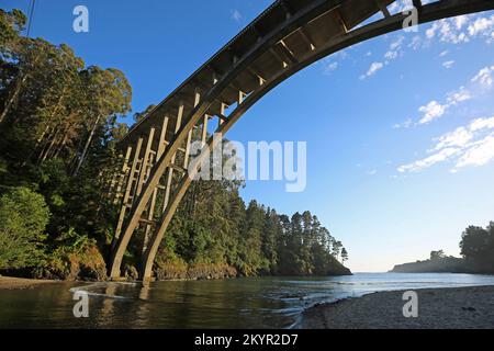 Standing under Russian Gulch Bridge - California Stock Photo