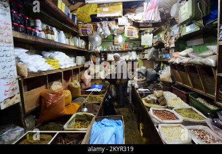 Azmi- owner of the amazing spice shop in the Muslim quarter in the old city of Jerusalem. Stock Photo