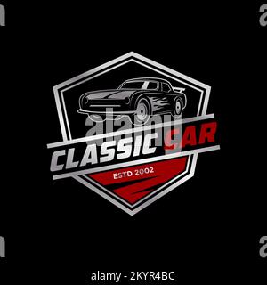 Classic Car modification Logo shield, automotive repair logo template with rustic, vintage, retro style Stock Vector