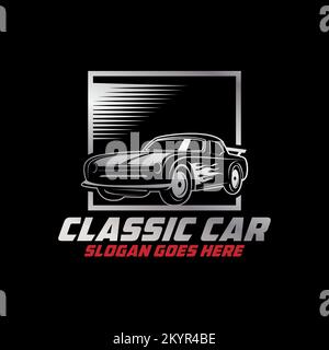 Classic Car modification Logo shield, automotive repair logo template with rustic, vintage, retro style Stock Vector