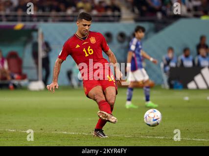 Ar-Rayyan, Qatar - 01/12/2022, Rodri of Spain during the FIFA World Cup 2022, Group E football match between Japan and Spain on December 1, 2022 at Khalifa International Stadium in Ar-Rayyan, Qatar - Photo Jean Catuffe / DPPI Stock Photo