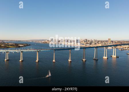 Coronado bridge with San Diego skyline in distance.  Stock Photo