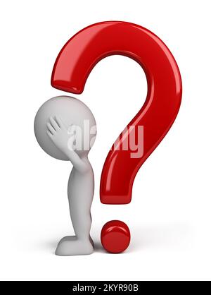 3d person standing under a question mark. 3d image. Isolated white background. Stock Photo