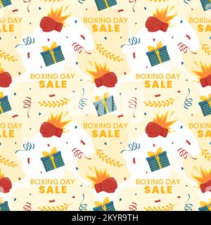 Boxing Day Sale Seamless Pattern Design with Glove and Gift Box for Promotion or Shopping on Template Hand Drawn Cartoon Flat Illustration Stock Vector