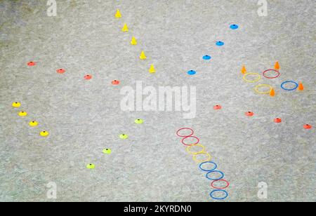 Kyiv, Ukraine November 19, 2022: Chips on the sports ground for the training of young football players Stock Photo