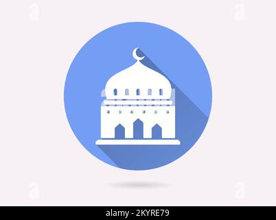 Arabian mosque building icon. Simple illustration with long shadow for graphic and web design. Stock Vector