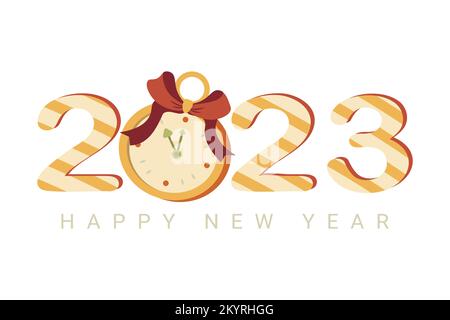 banner with inscription 2023 with happy new year clock Stock Vector
