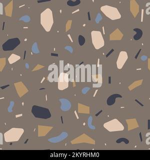 Terrazzo seamless pattern. Flooring mosaic texture. Vector floor with natural stones, granite, marble, quartz Stock Vector
