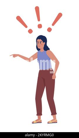 Angry young woman pointing with finger semi flat color vector character Stock Vector