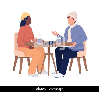 Couple at ski resort drinking hot beverages semi flat color vector characters Stock Vector