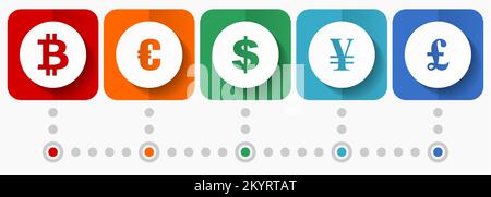 Currency vector icons, money flat design web buttons collection, business concept infographic template Stock Vector