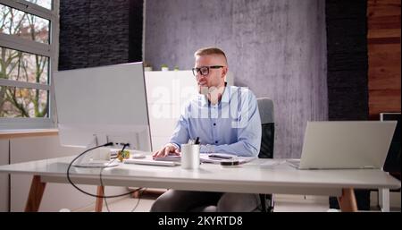 Financial Tax Advisor In Video Conference Meeting Call Stock Photo