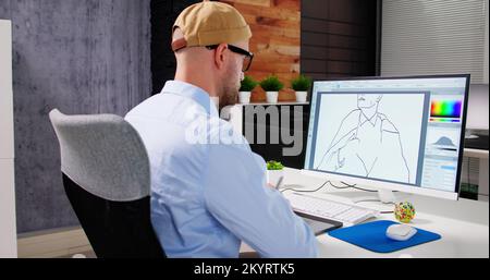 Editing Photo Design For Web On Desktop Computer Screen Stock Photo