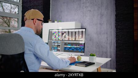 Video Editor Computer Software. Montage And Edit Stock Photo
