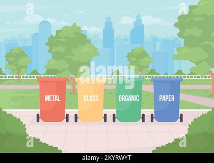 Garbage separation bins flat color vector illustration Stock Vector