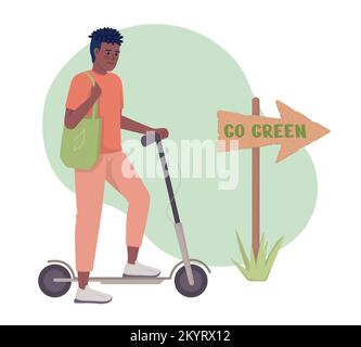 Man with electric scooter 2D vector isolated illustration Stock Vector