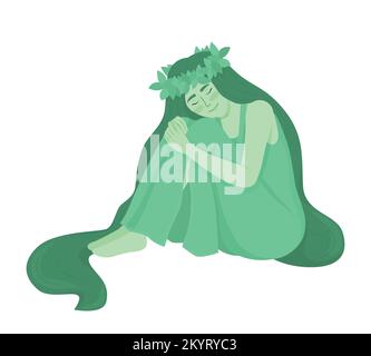 Smiling green goddess semi flat color vector character Stock Vector