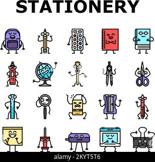 stationery character school icons set vector Stock Vector Image & Art ...