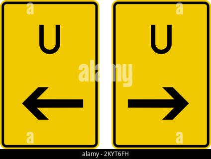 Detour information signs on the roads other than Autobahn. 1. Turn left before the signboard. 2. Turn right before the signboard. Detour Signs, road Stock Vector