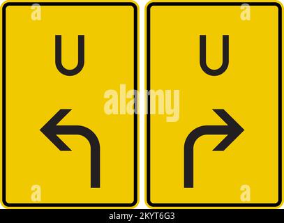 Detour information signs on the roads other than Autobahn. 1. Turn left after the signboard. 2. Turn right after the signboard. , Detour Signs, road s Stock Vector