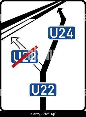 Indicates the next detour route (in solid black lines) to get back on the Autobahn after having been current detour route no more available. Detour Si Stock Vector
