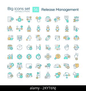 Release management RGB color big icons set Stock Vector