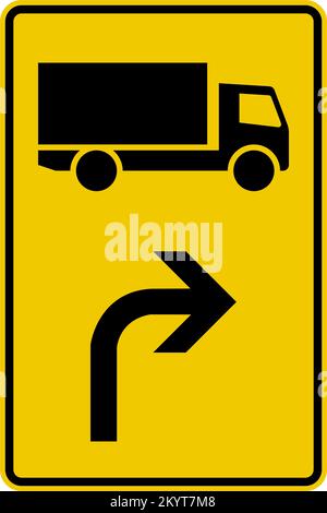 Route directions for mentioned vehicle classes (turn after the sign). , Detour Signs, road signs Germany Stock Vector