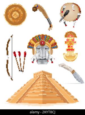 ancient objects and attributes of the maya vector illustration isolated on white background Stock Vector
