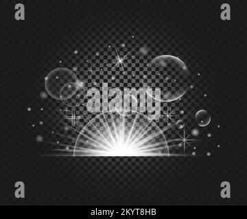 shining stars with glow effect and sparks vector illustration isolated on black background Stock Vector