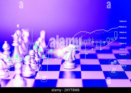 chess game on board indicators chart forex and graph stock market finance investment business digital marketing finance concept. Stock Photo