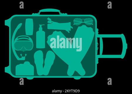 suitcase in airport scanner vector illustration isolated on black background Stock Vector