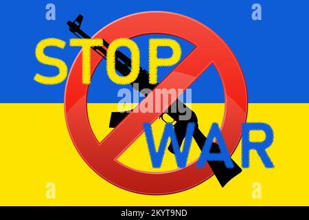 stop the war in ukraine vector illustration isolated on flag background Stock Vector