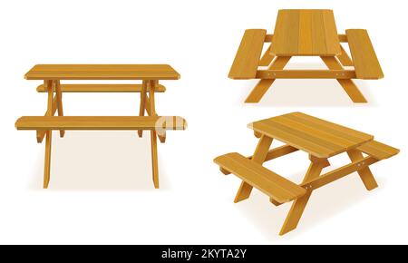 benches with a picnic table in the garden or park vector illustration isolated on white background Stock Vector