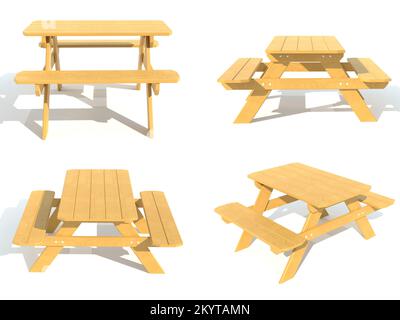 benches with a picnic table in the garden or park 3d render illustration isolated on white background Stock Photo